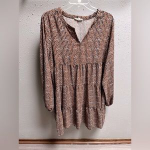 Cotton Bleu Knee Length Dress with Burnt Orange and Navy Stripes